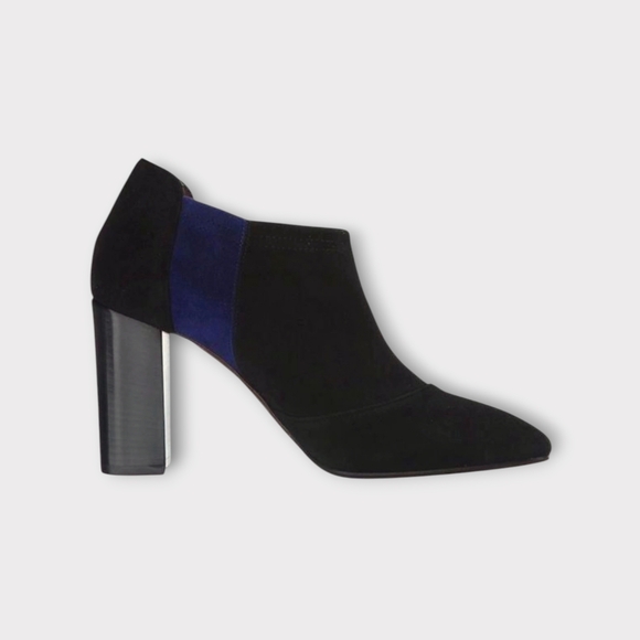 Aquatalia Colorblock Blue & Black Suede Heeled Ankle Boots - Picture 1 of 8